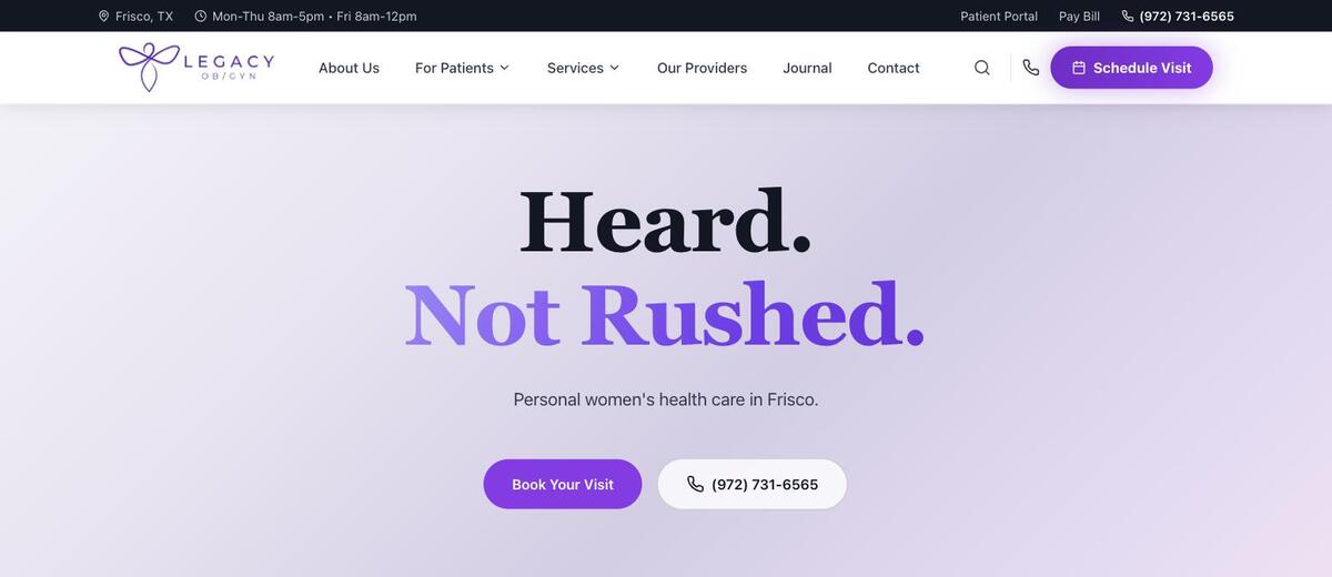 Legacy OB/GYN, a women's health clinic in Frisco